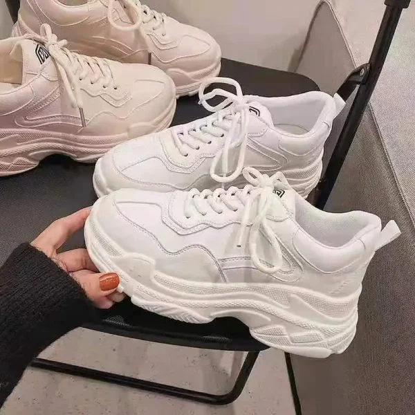 White Thick Bottom Trending Sneakers for Women Fashion Walking Style Running Sport Casual Shoes - Image 5