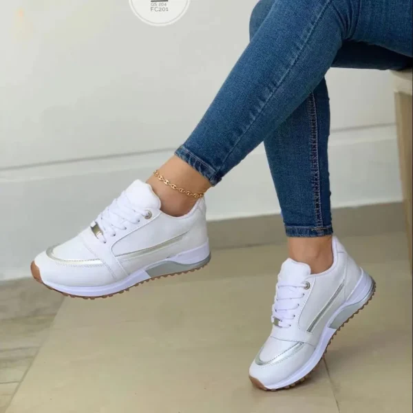 2025 Large Size Cross Lace-up Flat Round Head Color Matching Casual Sneakers - Image 2
