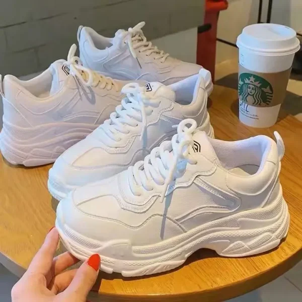 White Thick Bottom Trending Sneakers for Women Fashion Walking Style Running Sport Casual Shoes