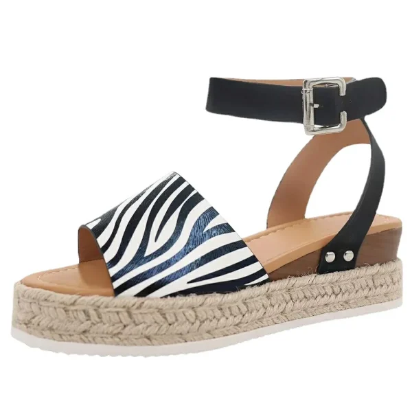 2025 NEW Women's Casual Summer Fashion High Heels Wedges Platform Printed Insole Flat Shoes - Image 5