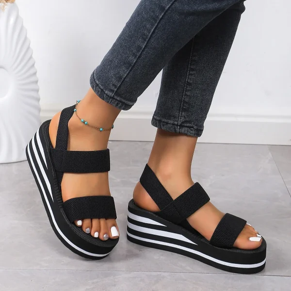 2025 Fashion Beach Open Toe Elastic Band Wedges Walking Platform Women Sandals Outdoor Casual Shoes - Image 2
