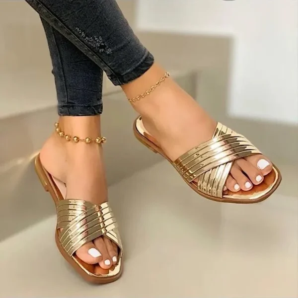 2025 Summer Shoes Woman Sandals Flat Sandalias Mujer Thin Strips Gladiator Beach Sandals - Image 2