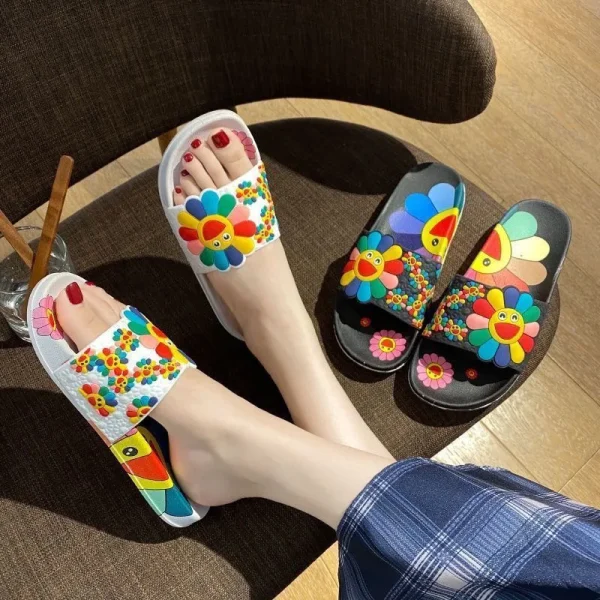 Summer Slippers for Women Fashion Outdoor Beach Sandals Sun Flower Slides Slippers Indoor Home Bathroom Anti Slip Cozy Leisure - Image 5