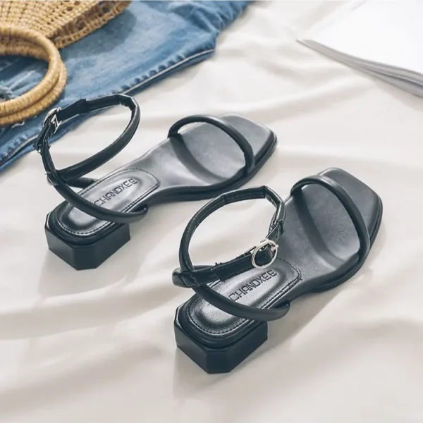 Simple Cross Low Heel Sandals Middle Heel Women's Shoes - Image 2