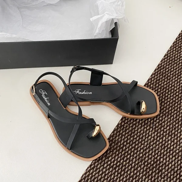 2025 Women's Summer New Square Toe Flats Sandals Casual Beach Shoes - Image 6