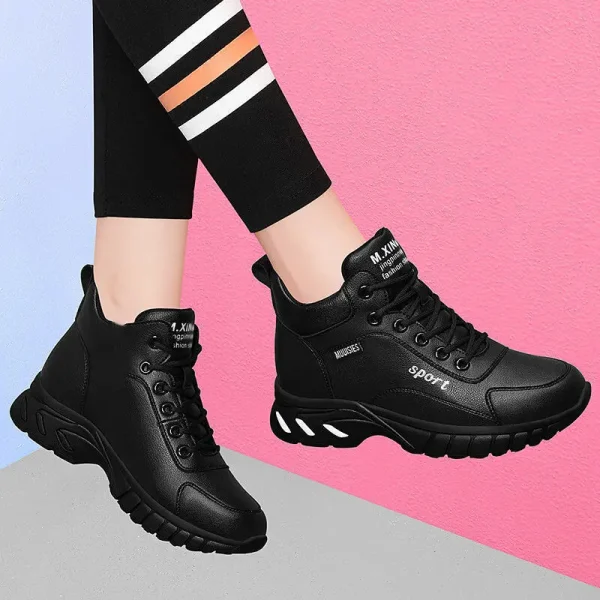 Fashion New Walking Style School Shoes  Pu Leather Women's Black Shoes