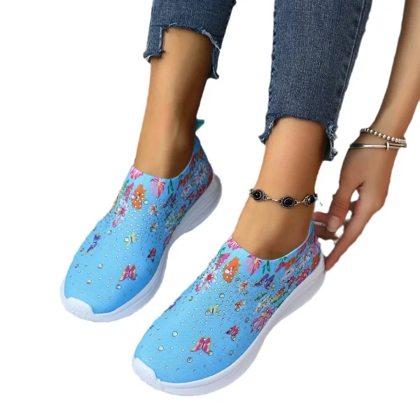 2025 Women's shoes spring breathable sports casual shoes rhinestone rainbow shiny flying woven shoes thick sole - Image 5