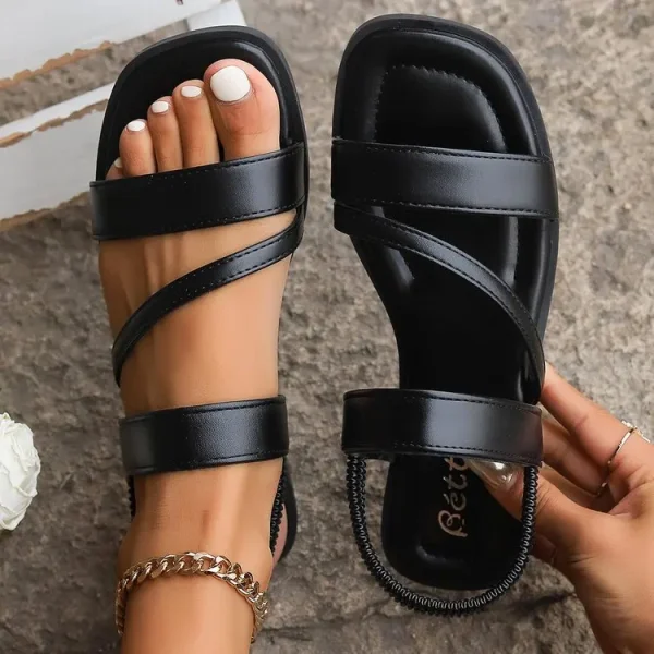 2025 Women's New Spring Collection Comfortable Roman Slippers Square Toe Fashionable PVC Slides Leather Lining PU Beach Fashion - Image 2