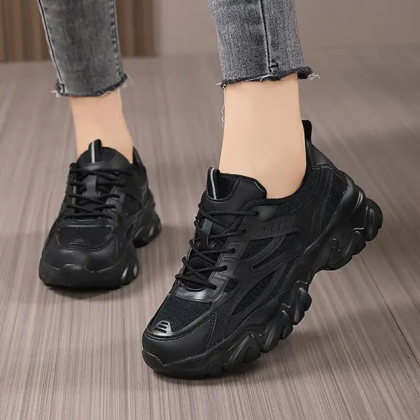 2025 Spring New Women's Shoes Hollowed Out Breathable Daddy Shoes Solid Color Style Sneakers - Image 3