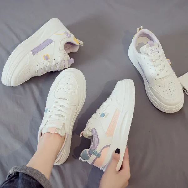 2025 Leather White Shoes Women' s Autumn New Breathable  Leather Thick Soled Increased Sports Anti-Skid Board Shoes - Image 5