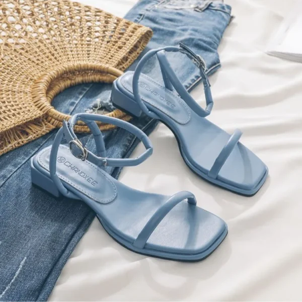 Simple Cross Low Heel Sandals Middle Heel Women's Shoes