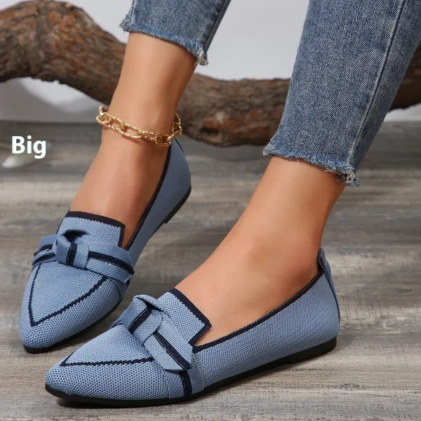 2025 Women's Slimming Pointed Plus-Size Flat Shoes Flying Woven Pedal Bow Casual Look Slip-On Breathable Color-Matching Summer - Image 3