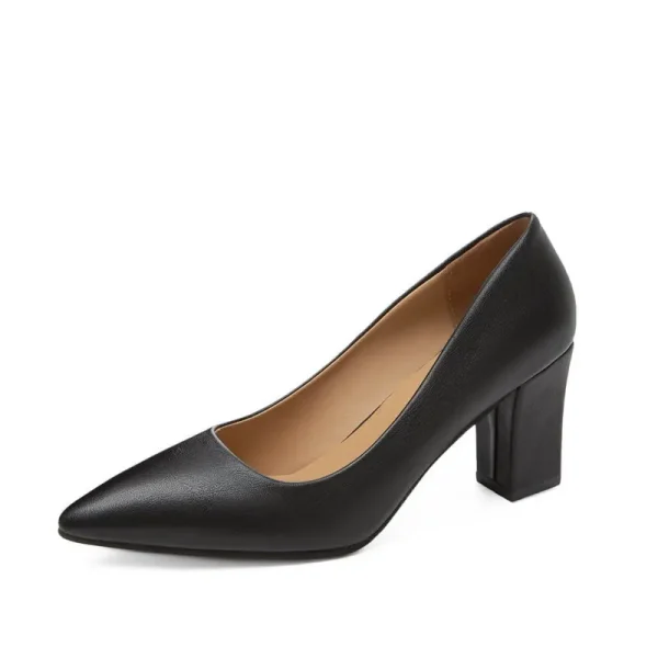 2025 Autumn New Work Simple Fashion High Heels Pointed Toe Thick Heel Shallow Mouth Ladies Shoes - Image 5