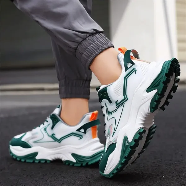Fashion Stylish Green White Light Breathable Mesh Height Increasing Chunky Sneakers Shoes for Men New Styles - Image 2