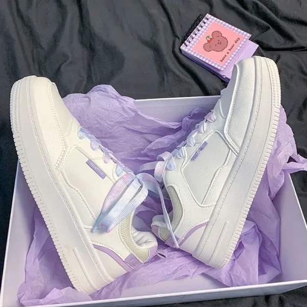 2025 White Sneakers for Women Lace-up Campus Style Student Sports Casual Shoes - Image 3