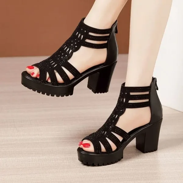 Cheap Retro Female Outdoor Roman Sandals Women's Rhinestone Fashion Hollow Wedge Sandals Korean Sandals for Women - Image 5