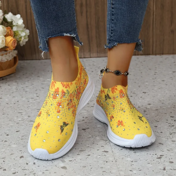 2025 Women's shoes spring breathable sports casual shoes rhinestone rainbow shiny flying woven shoes thick sole - Image 2