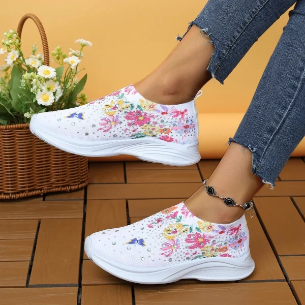 2025 Women's shoes spring breathable sports casual shoes rhinestone rainbow shiny flying woven shoes thick sole - Image 4