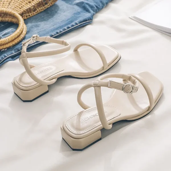 Simple Cross Low Heel Sandals Middle Heel Women's Shoes - Image 3