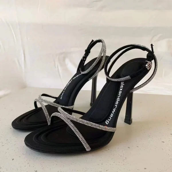 2025 New Open Toe Rhinestone Letter One Word Buckle Hollow Sandals Sweet Fairy Style Women's High Heels - Image 4
