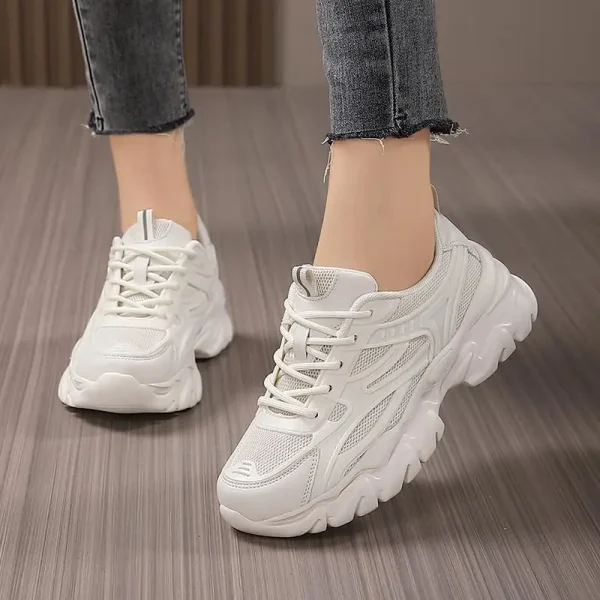 2025 Spring New Women's Shoes Hollowed Out Breathable Daddy Shoes Solid Color Style Sneakers - Image 5