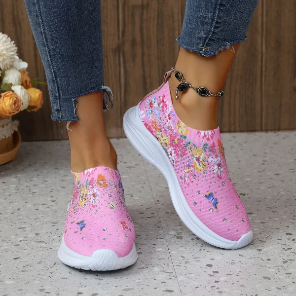 2025 Women's shoes spring breathable sports casual shoes rhinestone rainbow shiny flying woven shoes thick sole - Image 3
