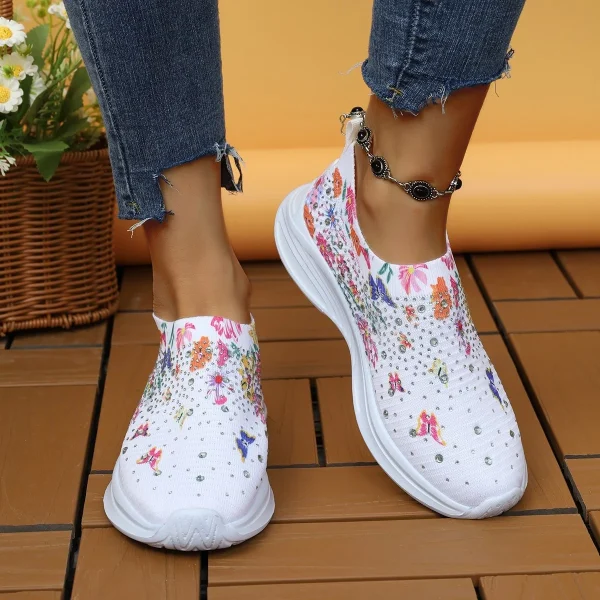 2025 Women's shoes spring breathable sports casual shoes rhinestone rainbow shiny flying woven shoes thick sole - Image 6
