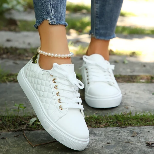 2025 Women's Large Casual Small White Shoes Comfortable Casual Flat Plaid Lace-up Women's Casual Shoes - Image 5