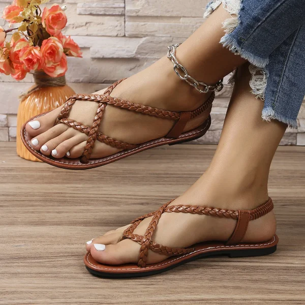 2025 Women's Clip Toe Casual Flat Sandals New Woven Foot Roman Beach Shoes - Image 6