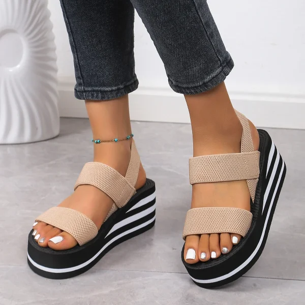 2025 Fashion Beach Open Toe Elastic Band Wedges Walking Platform Women Sandals Outdoor Casual Shoes - Image 3