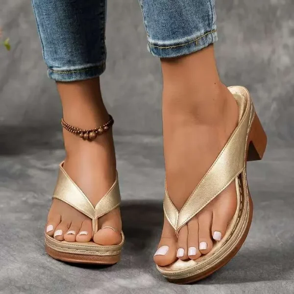 2025 Summer New Style European American Large Size Flip-Flops Women's Thick High Heel Fashion Sandals Outdoor Sandal Wholesale - Image 2