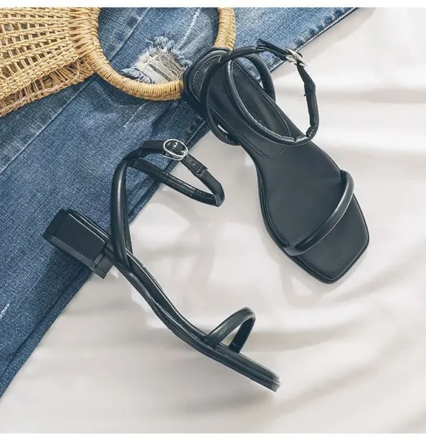 Simple Cross Low Heel Sandals Middle Heel Women's Shoes - Image 6