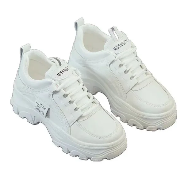 2025 Women's New Flatcake Thick Sole Increase Fashion Solid Color Sports Little White Shoes - Image 5