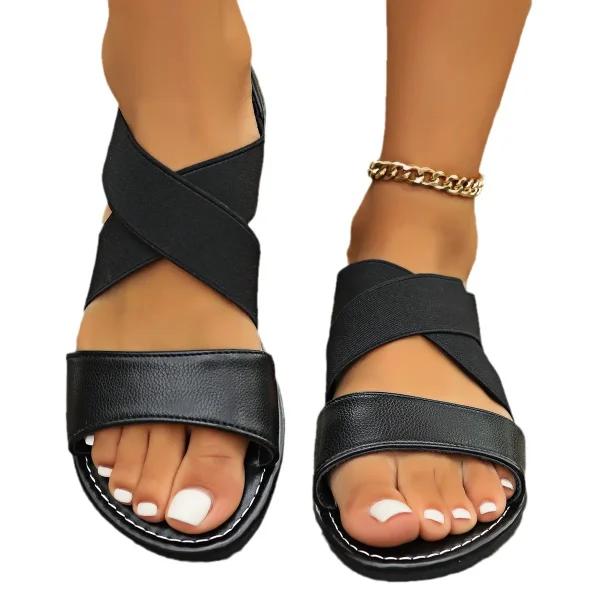 2025 European and American Plus Size New Women's Shoes Summer Cross Elastic Band Hot Selling Women's Flat Sandals - Image 5