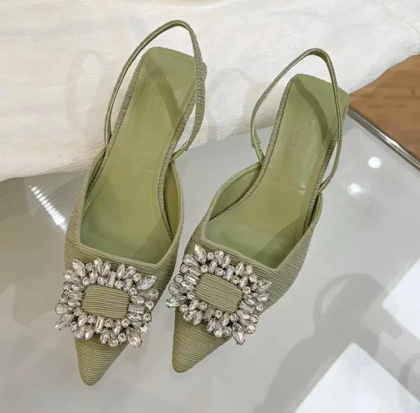 Women's Pointed Toe Heels Crystal Buckle Heeled Shoes Fashion Rhinestone Slingbacks Short Heel Sandals for Ladies Pumps - Image 6