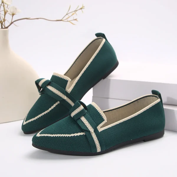 2025 Women's Slimming Pointed Plus-Size Flat Shoes Flying Woven Pedal Bow Casual Look Slip-On Breathable Color-Matching Summer - Image 4