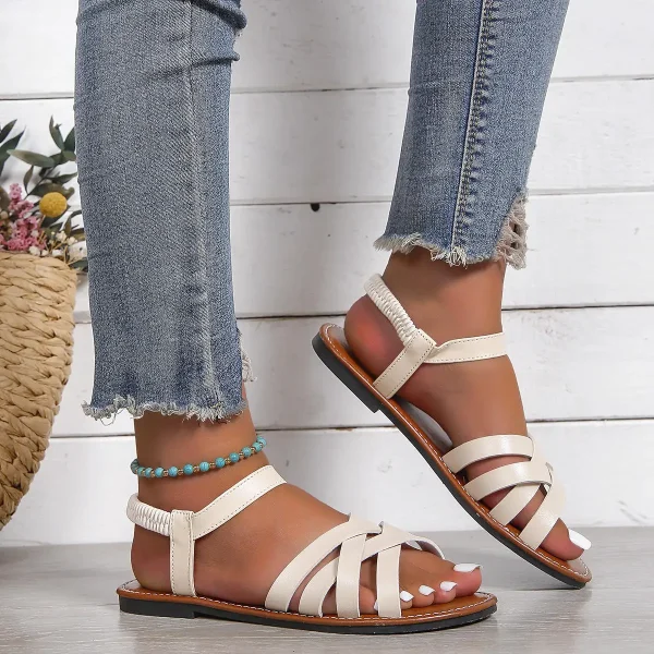 2025 Summer New Flat Solid Roman Sandals Non Slip Rubber Soles Women's Shoes - Image 3