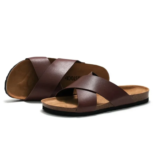 2025 New Mens Cork Slippers Soft Sole Outerwear Flat Bottom Comfortable Platform Oversized Beach Shoes Non Slip Outdoor  Sandals - Image 2