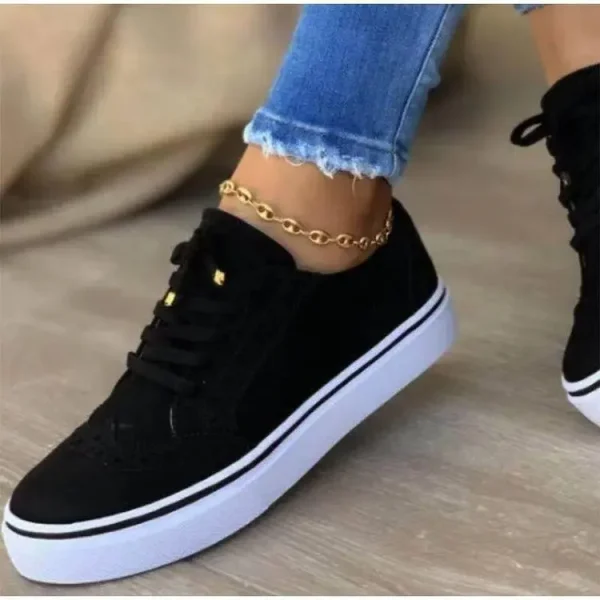 Women's  Brown Retro Suede Hollow Lace up Leather Shoes Sport Running Shoes Ladies Sneakers Casual Shoes for Women - Image 3