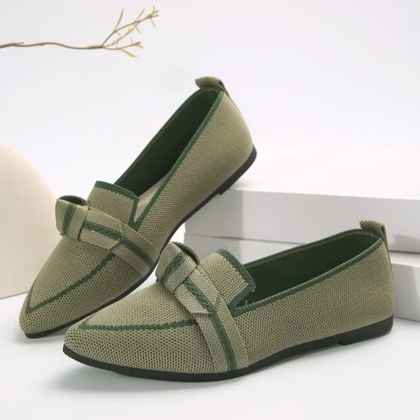2025 Women's Slimming Pointed Plus-Size Flat Shoes Flying Woven Pedal Bow Casual Look Slip-On Breathable Color-Matching Summer - Image 2