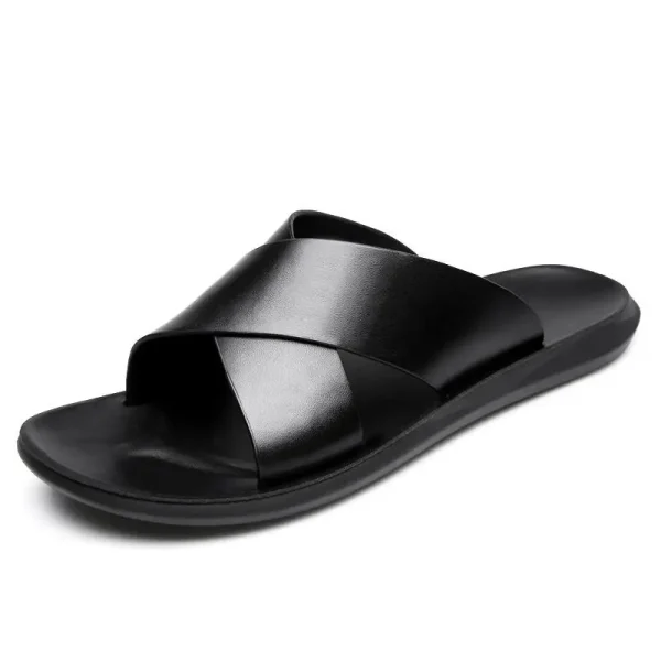 Man Black Suede Sandal Shoes Mens Beach Fashion Casual Outdoor Leather Slides Slipper - Image 6