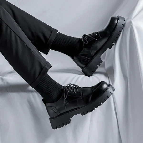 2025 Vintage Round Toe Thick Sole Formal Footwear Casual Shoes Business Lace up Men PU Leather Dress Shoes - Image 3