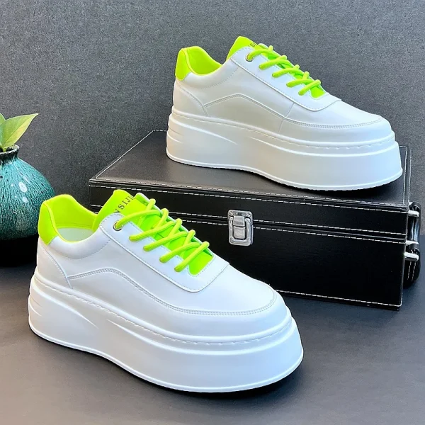 2025 Mens Shoes Summer Breathable New Thick Soled Inner Height Increasing White Shoes - Image 4