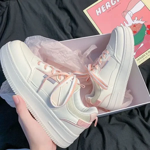 2025 White Sneakers for Women Lace-up Campus Style Student Sports Casual Shoes