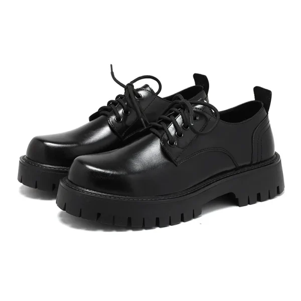 2025 Vintage Round Toe Thick Sole Formal Footwear Casual Shoes Business Lace up Men PU Leather Dress Shoes - Image 4