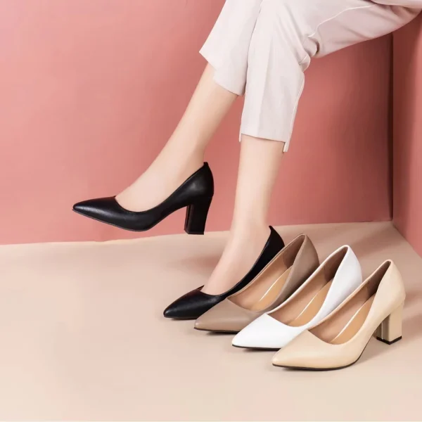 2025 Autumn New Work Simple Fashion High Heels Pointed Toe Thick Heel Shallow Mouth Ladies Shoes - Image 2