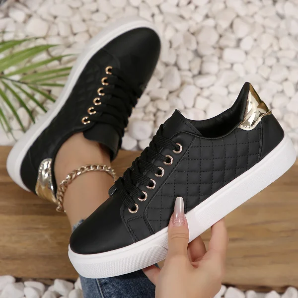 2025 Women's Large Casual Small White Shoes Comfortable Casual Flat Plaid Lace-up Women's Casual Shoes - Image 4