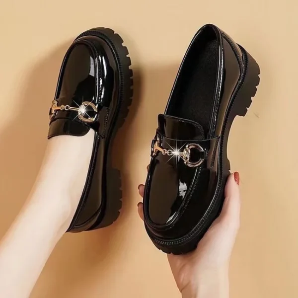 Price Loafers Women's Thick-Soled Soft British Style Genuine  Shoes Black Thick-heeled Shoes