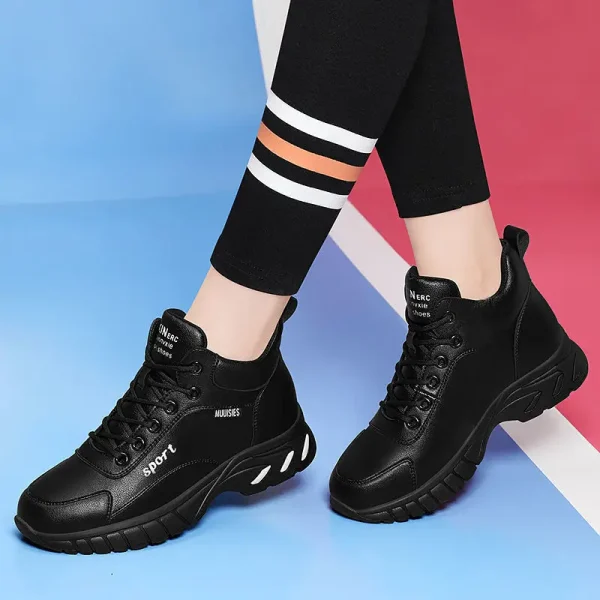 Fashion New Walking Style School Shoes  Pu Leather Women's Black Shoes - Image 3