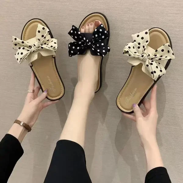 Summer 2025 the New Bow slippers Were Worn with Korean Flower Sandals and Women's Flat Shoes - Image 4